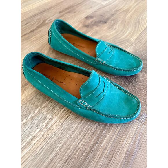 Mercanti Fiorentini Teal Nubuck Leather Driving Moccasins - size 9 - V10 - Picture 2 of 11